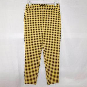 Maison Cinqcent Womens 2 Yellow Black Check Plaid Flat front straight leg Pant